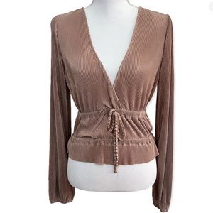 Zara Women's Beige Long Sleeve Ribbed Top Size M